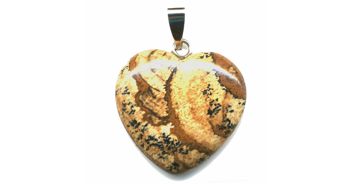 Pendentif Coeur En Jaspe Paysage Naturel - Lithothérapie, Cadeau Noël, Neuf Sans Emballage
